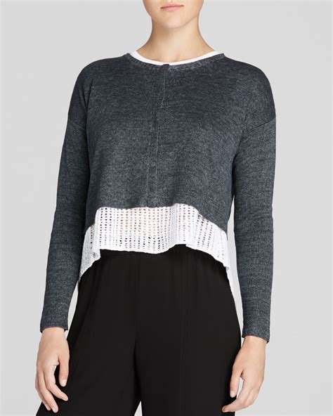 Eileen Fisher Cropped Linen Cardigan In Gray Graphite Lyst