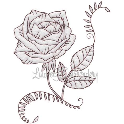 Realistic Rose Redwork Bean St Machine Embroidery Design