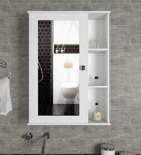 Buy Chic White Engineered Wood Bathroom Cabinet With Mirror by ...