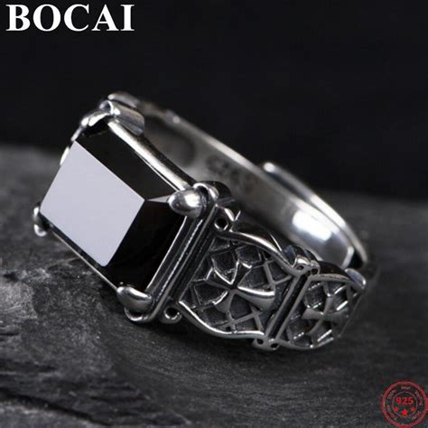 BOCAI Anillo de plata de ley S925 para hombre y mujer joyería creativa