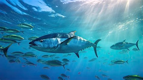 Premium AI Image | Tuna fish in the ocean School of tuna fish in the ...