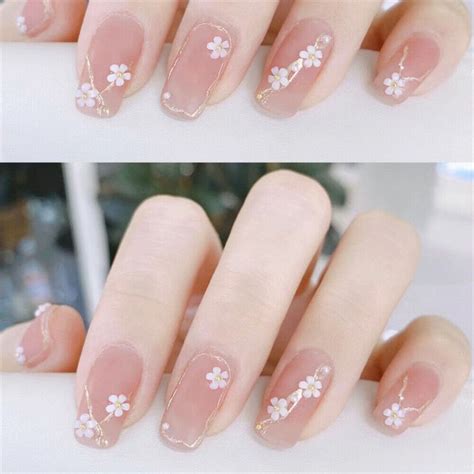 French Flowers False Nail Short Square Press On Nails For Finger Nails