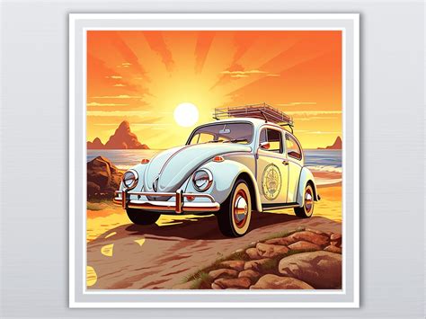 Beetle Framed Print Vw Framed Wall Art Sunset Framed Poster White