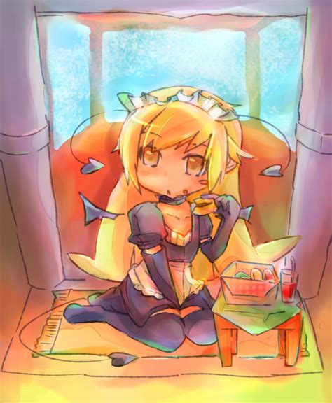 Safebooru 1girl Blonde Hair Doughnut Dress Elbow Gloves Food Gloves Long Hair Maid Monogatari