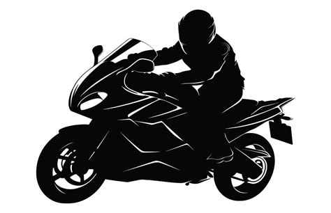 Man Riding Motorcycle Silhouette Vector Black And White Isolated On A