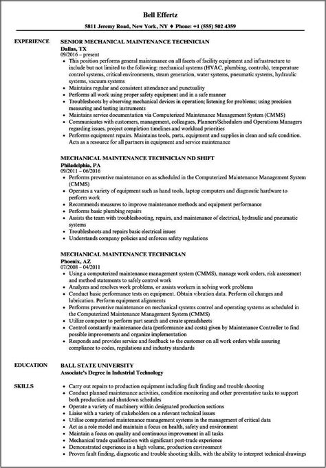 Sample Resume Of Maintenance Mechanical Engineer Resume Example Gallery