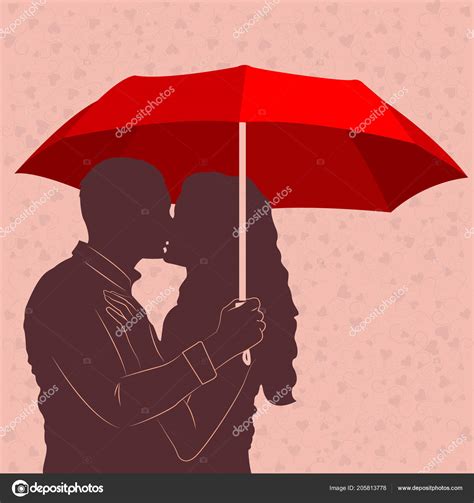 Kiss In The Rain Red Umbrella