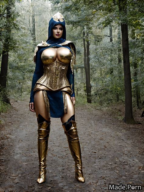 Porn Image Of Gigantic Boobs Forest Thick Fantasy Armor Anodized Metal Titanium Gold Created By AI