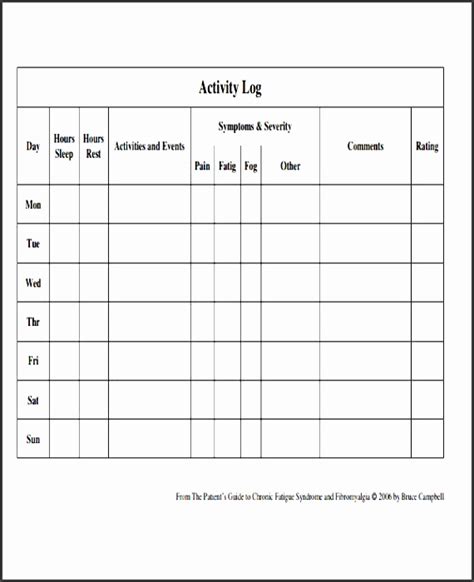 Daily Activity Log Sheet Template Printable