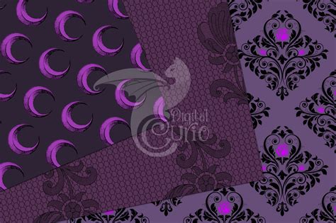 Purple Gothic Digital Paper Seamless Skull Damask Halloween Etsy