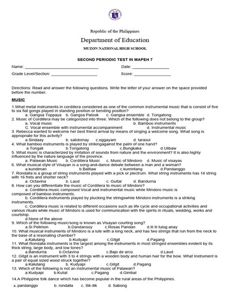 2nd Periodic Test Mapeh 7 Download Free Pdf Table Tennis Nutrients