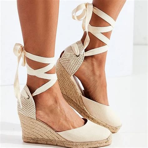 Vtota Lace Up Espadrilles High Heel Wedge Sandals Platform Cross Tied