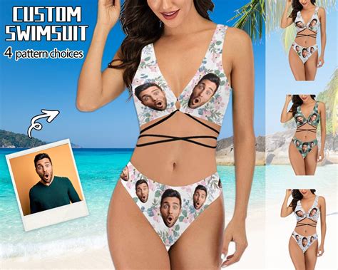 Custom Face Bikini Personalized Photo Lacing Sexy Bathing Suit Customize Beach Vacation Bikini