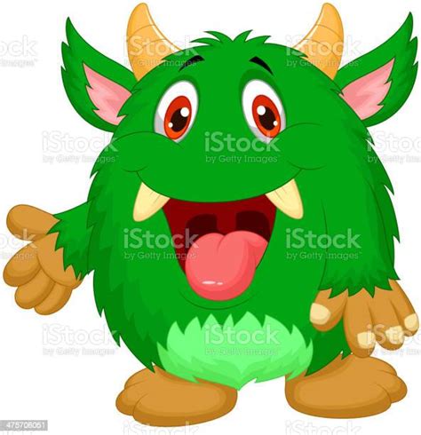 Cute Green Monster Cartoon Stock Illustration Download Image Now