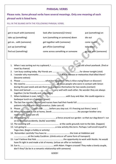 Phrasal Verbs A2 B1 ESL Worksheet By Gurnoor