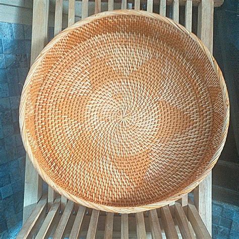 Jual Nampan Rotan Bulat Tempat Saji Baki Rattan Tray Handmade