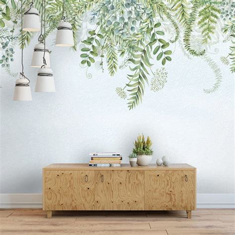 Custom Mural Wallpaper Nordic Style Green Plants Leaves Bvm Home