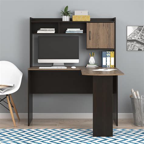 Mainstays L-Shaped Desk with Hutch, Espresso/Rustic Oak - Walmart.com