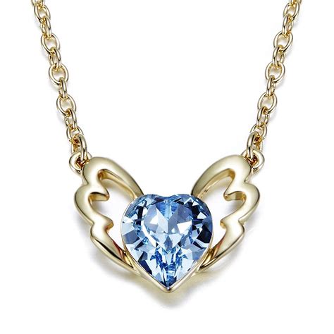 Fappac K Gold Plated Blue Heart Crystals From Swarovski Angel Wing