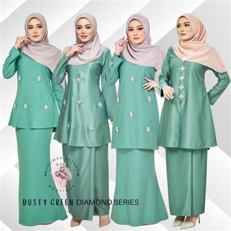 Dusty Green Plain Basic Diamond Series Kurung Moden Riau Kebaya Nikah