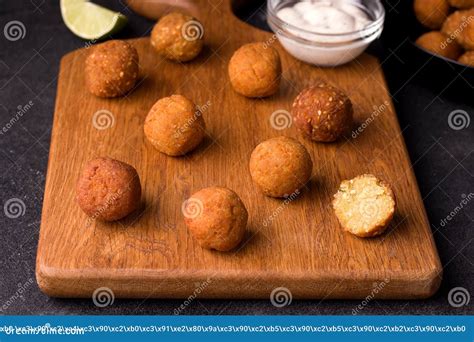 A Middle Eastern Vegan Dish Falafel Deep Fried Chickpea Balls Stock