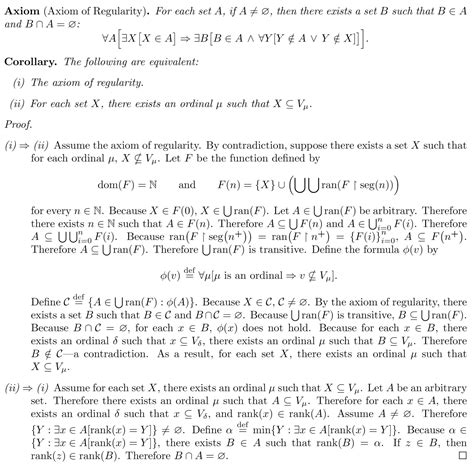 Elementary Set Theory Axiom Of Regularity And Ordinal Ranks