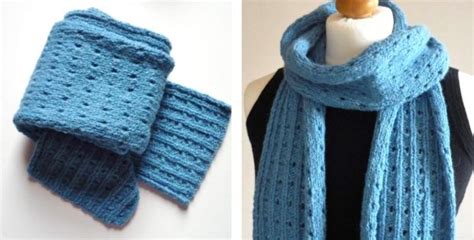 Blue Rib Knitted Lace Scarf [FREE Knitting Pattern]