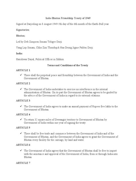 Indo Bhutan Friendship Treaty Of 1949 Pdf