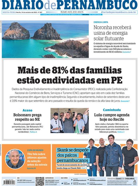 Capa Diario De Pernambuco Edi O Sexta De Outubro De