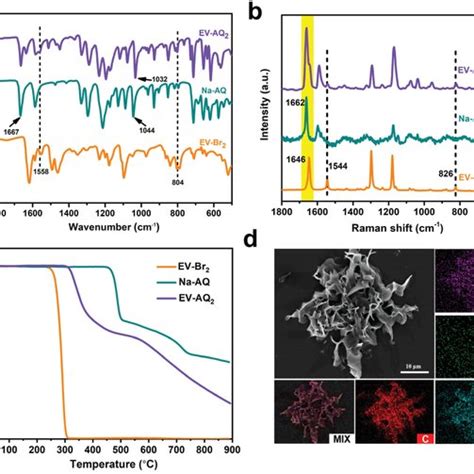 A Ftir Spectra B Raman Spectra And C Tga Curves Of Ev‐br2 Na‐aq