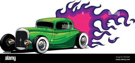 Vector Illustration Of Hot Rod Car With Flames Stock Vector Image Art Alamy
