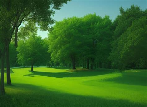 Premium Photo | Landscape Green Grass and Trees