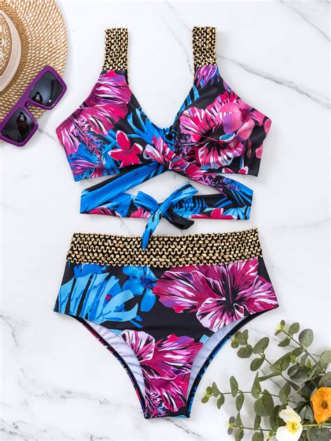 Bikini mit Tropenmuster Stich Detail aktuelle Trends günstig kaufen