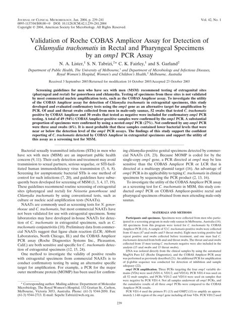 Pdf Validation Of Roche Cobas Amplicor Assay For Detection Of