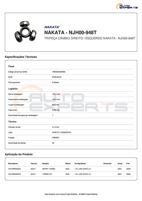 Nakata NJH00 948T Componentes Automotivos Auto Experts Uma Marca