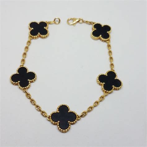 Van Cleef Arpels VCA Black Onyx 18K Gold 5 Motif Vintage Alhambra