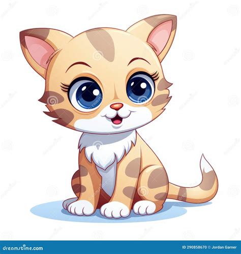 Lindo Gatito De Dibujos Animados Con Grandes Ojos Azules Sobre Fondo