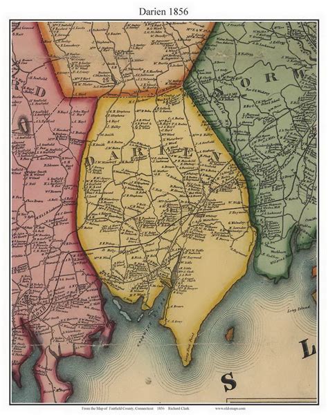 Darien 1856 Old Town Map With Homeowner Names Connecticut Reprint Fairfield Co Ct Tm Etsy