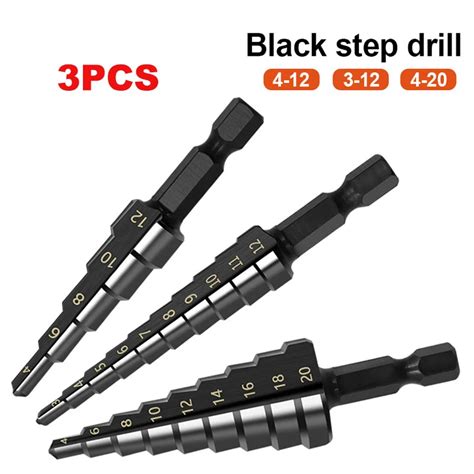 Pcs Mm Mm Mm Hss Straight Groove Step Drill Bit Set