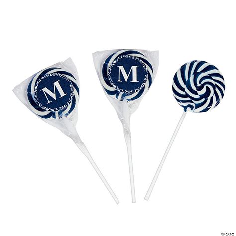 Personalized Navy Blue Monogram Swirl Lollipops 24 Pc