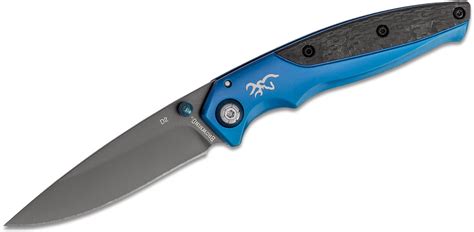 Browning Carbon Carry Folding Knife 3 Titanium Coated Drop Point Blade Titanium Coated Blue