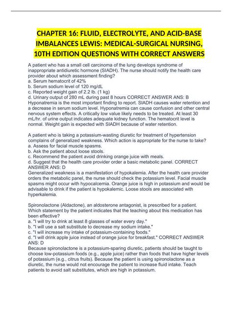Chapter Fluid Electrolyte And Acid Base Imbalances Lewis Medical