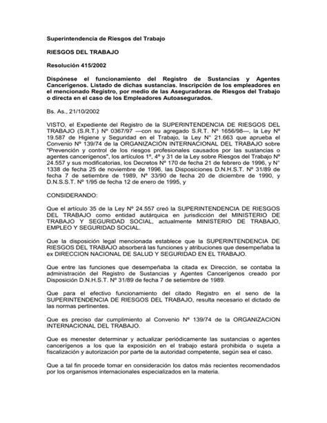 Superintendencia de Riesgos del Trabajo RIESGOS DEL TRABAJO Resolución