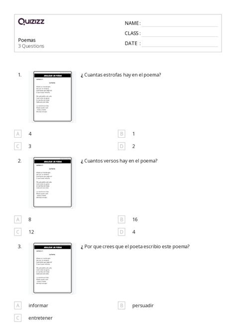 Poemas Hojas De Trabajo Para Grado En Quizizz Gratis E Imprimible