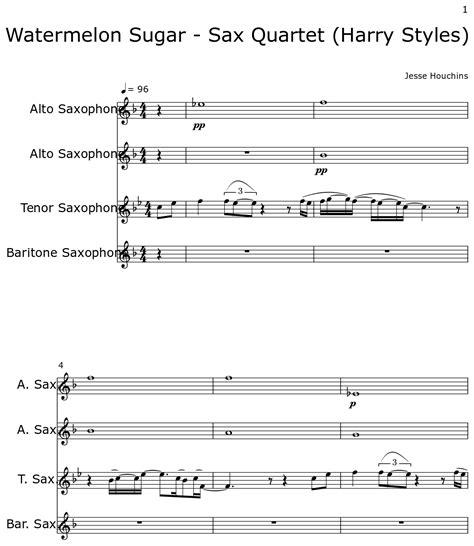 Watermelon Sugar Sax Quartet Harry Styles Sheet Music For Alto