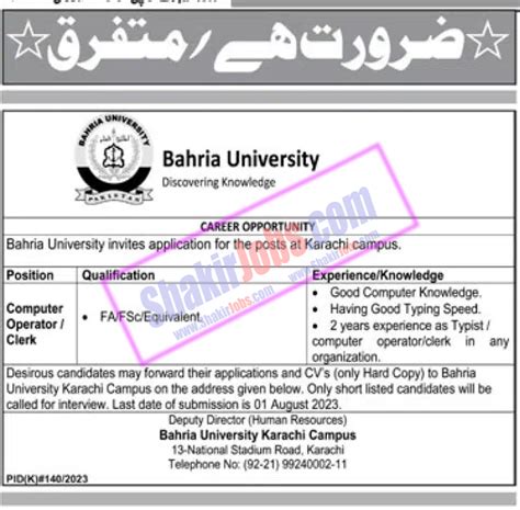 Bahria University Jobs 2023 Today Jobs