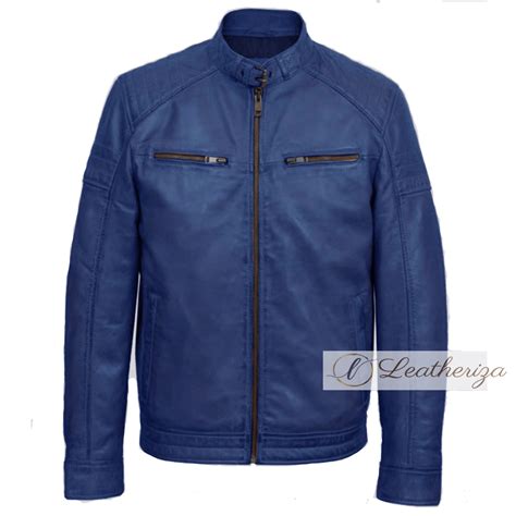 Buy Stylish Cobalt Blue Biker Men's Leather Jacket from leatheriza.com