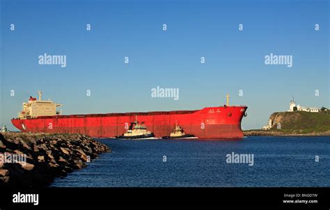 Cargo Ship Entering The Hunter River On Its Way To The Port Of