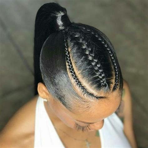 Weave Sleek Ponytail With Braids On Stylevore