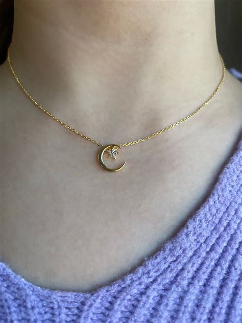 Gold Moon Star Necklace Sterling Silver Moon Star Necklacegirls Necklacewomens Necklace I